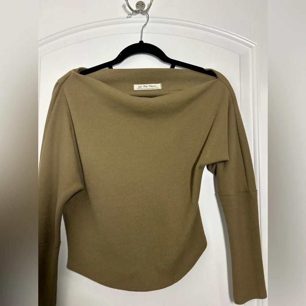 Free People Fuji Thermal Waffle Knit Long Sleeve Top size XS olive cozy comfy